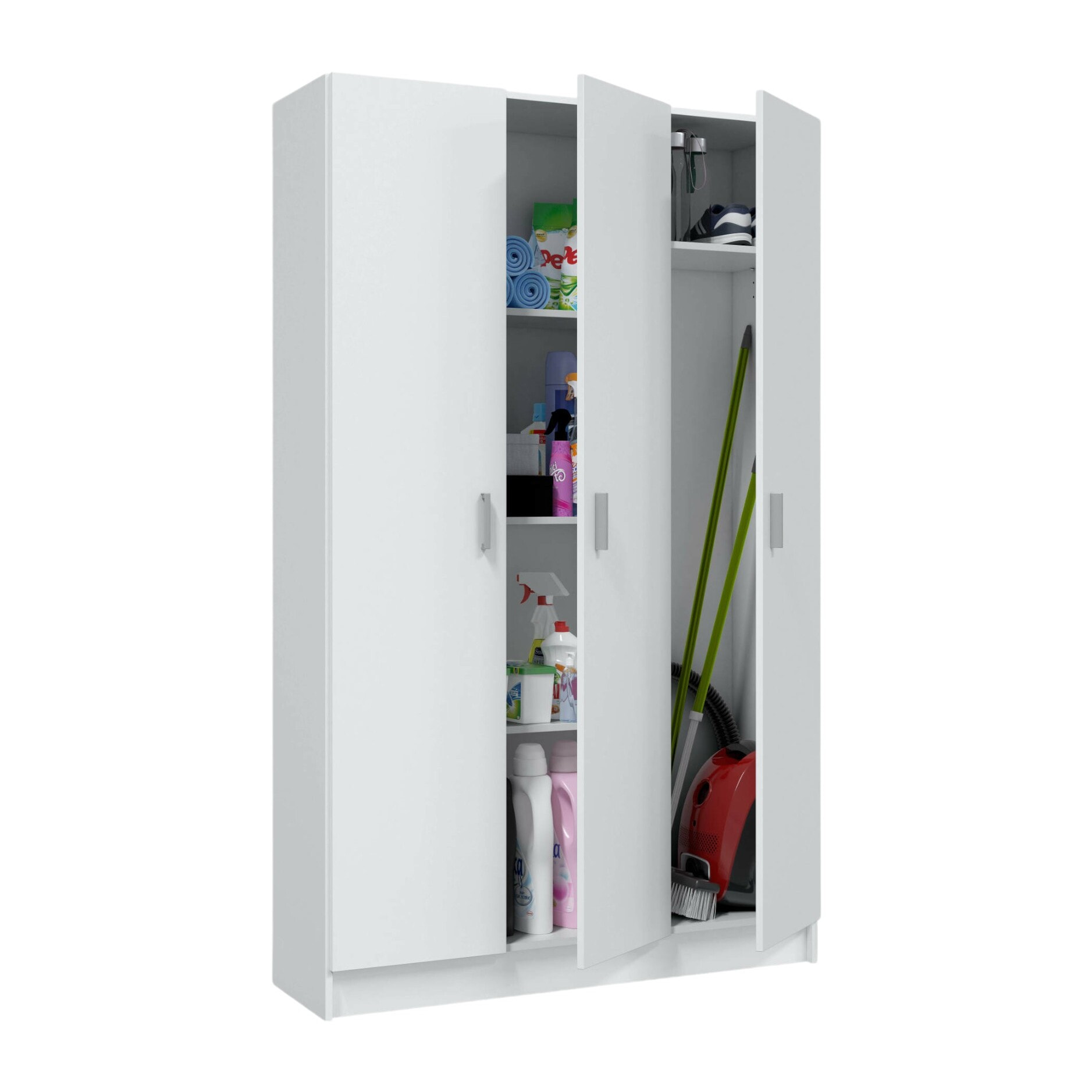 Armadio multiuso Beaumont, Mobile ausiliario a 3 ante, Guardaroba portascarpe, Guardaroba portascope, cm 109x37h180, Bianco