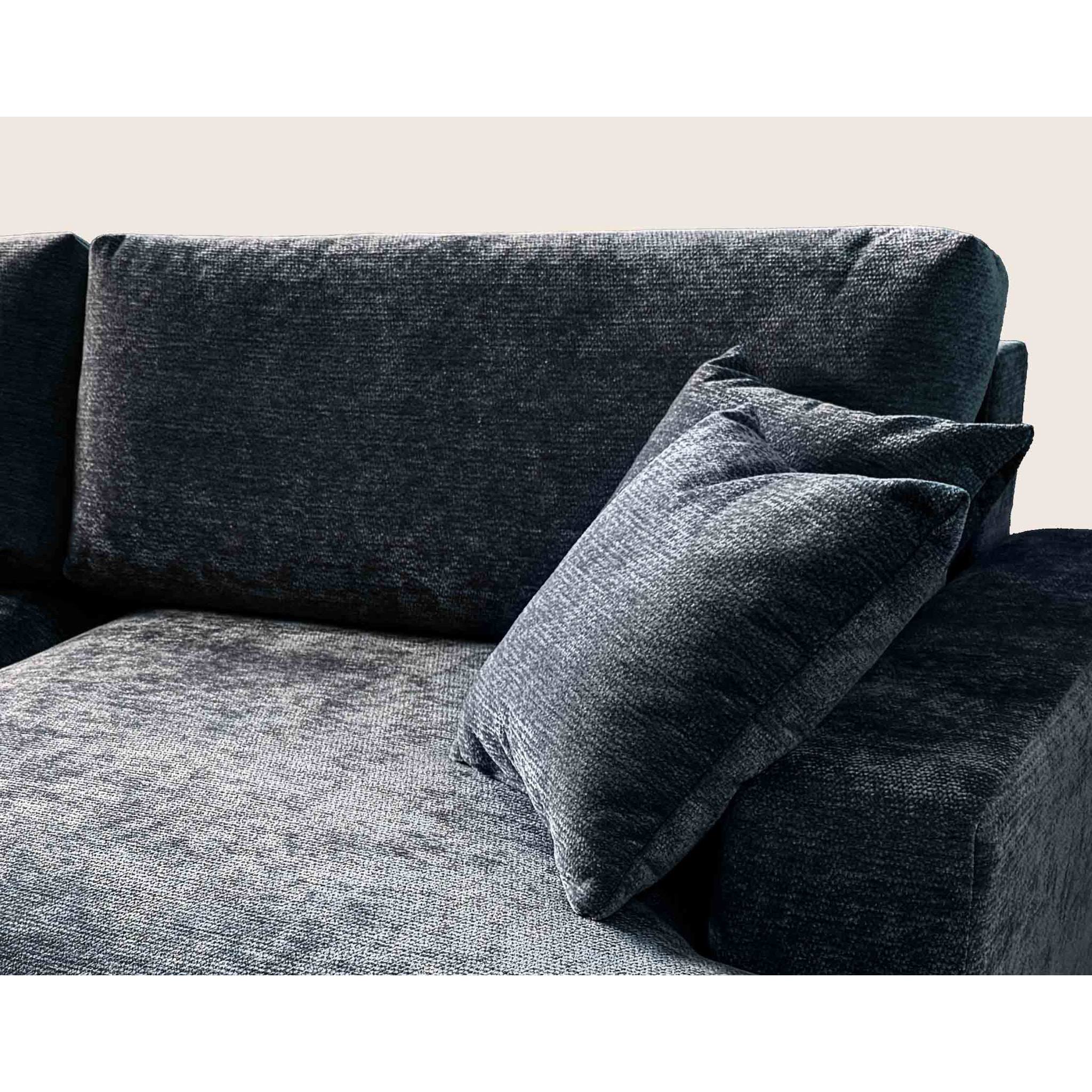 Pivoine - Canapé d'angle ouvert droit 4 places convertible avec coffre en tissu texturé - Bleu marine