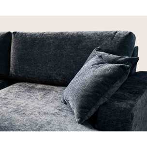 Pivoine - Canapé d'angle ouvert droit 4 places convertible avec coffre en tissu texturé - Bleu marine