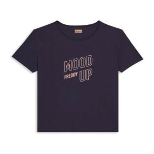 T-shirt cropped con maniche ampie e stampa Mood Up
