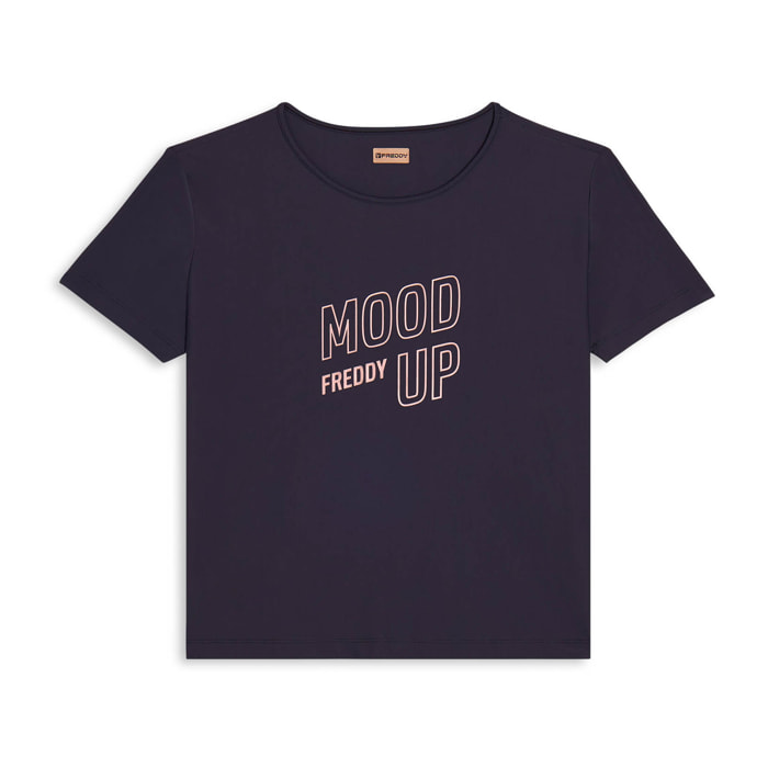 T-shirt cropped con maniche ampie e stampa Mood Up