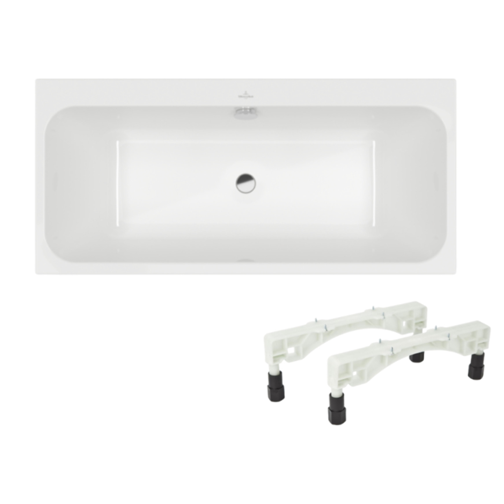 Baignoire droite 150 x 70 VILLEROY & BOCH Architectura + Pieds + Vidage de baignoire WIRQUIN chromé