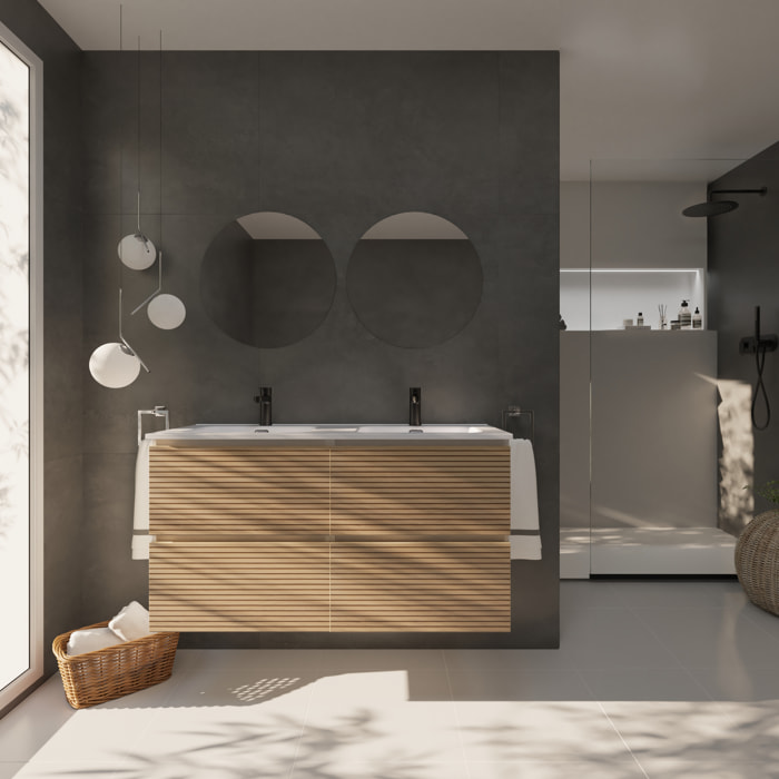 Conjunto de Baño Yinu | 120 cm Blanco - Solomon | Cuatro Cajones | Lavabo Encastrado |No incluye Espejo|Alday