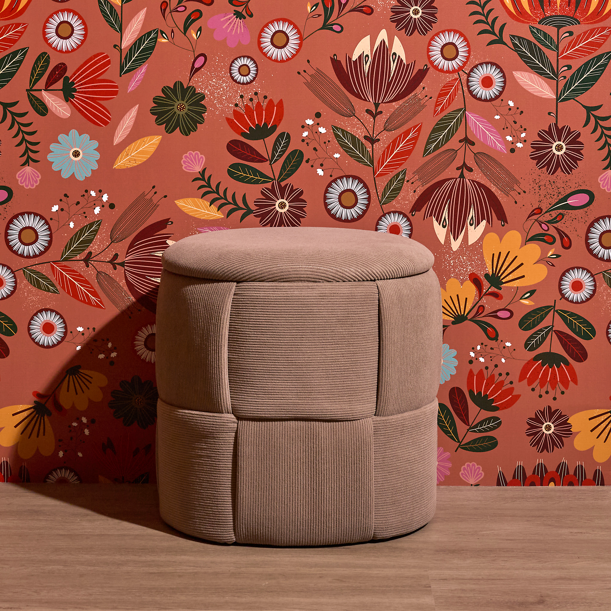 Pouf Rangement - HOME DECO FACTORY - Jules - Tressé - Côtelé - Taupe