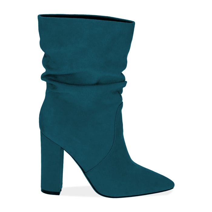 Ankle boots petrolio in microfibra, tacco 10,5 cm