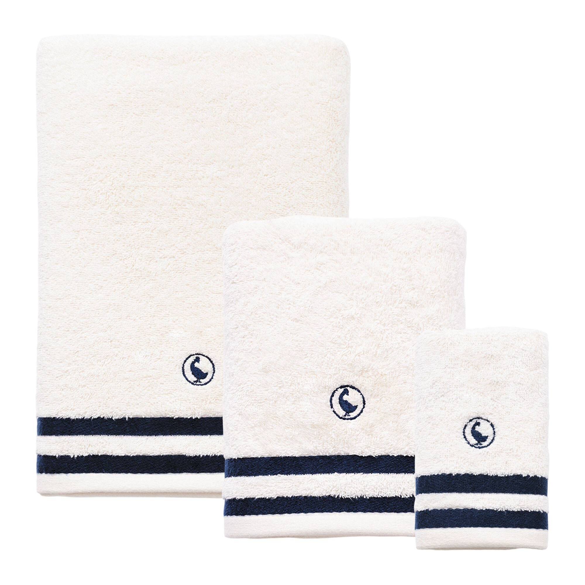 Set de 3 toallas de baño (cara 30x50cm + manos 50x90cm + ducha 70x140cm) 100% algodón 500gsm color blanco el ganso