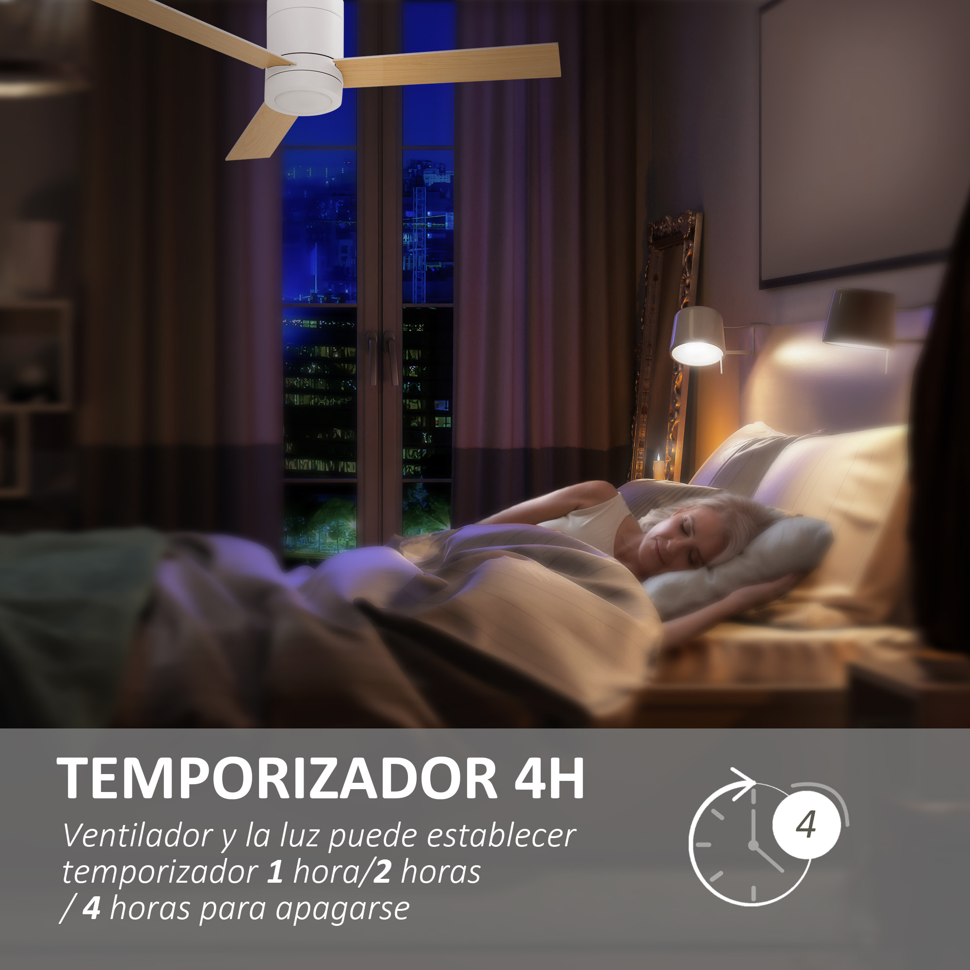 Ventilador de Techo con Luz LED Motor AC 48W Mando a Distancia 112 de Diámetro 3 Velocidades Temporizador 3 Aspas de Madera Silencioso para Dormitorio Salón Comedor 112x112x25 cm Blanco