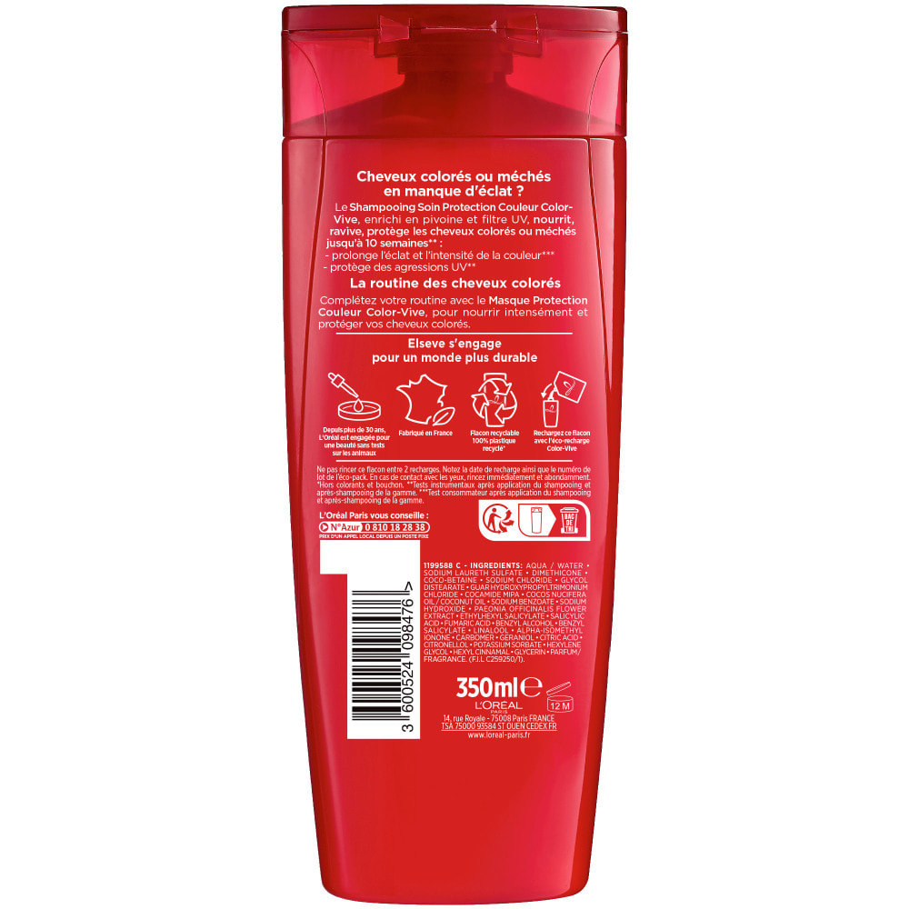 Lot de 12 - L'Oréal Paris Elseve Color Vive Shampooing Soin Cheveux Colorés 350ml