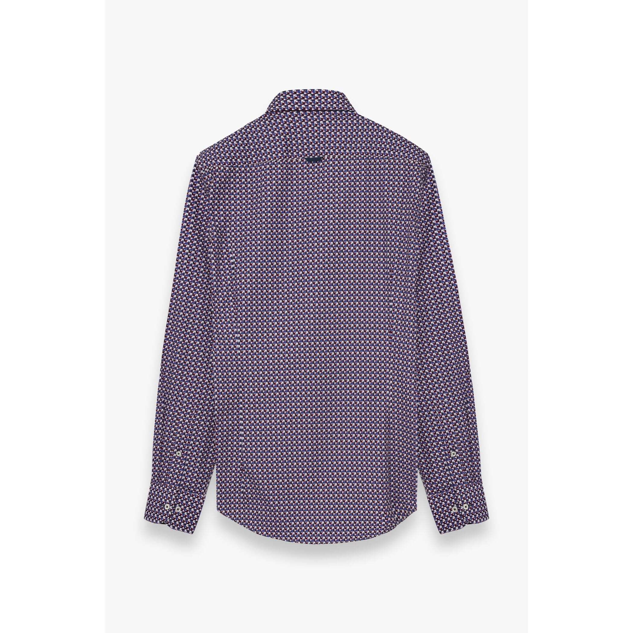 Camicia Uomo 1 Bottoni Button Down Slim Popeline Stampato Bordeaux/Blu