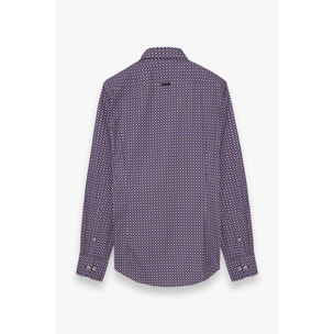 Camicia Uomo 1 Bottoni Button Down Slim Popeline Stampato Bordeaux/Blu