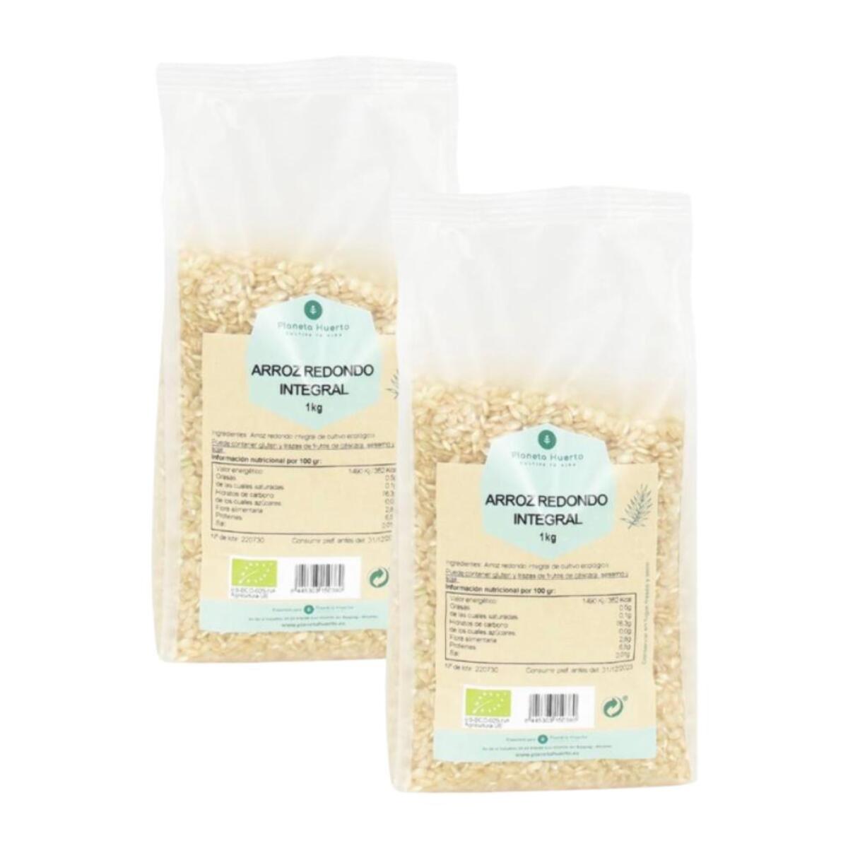 PLANETA HUERTO | Pack 2x Arroz Redondo Integral ECO 1 kg - Arroz Integral Ecológico de Grano Redondo, Rico en Fibra y Proteínas, Perfecto para Platos Saludables y Nutritivos