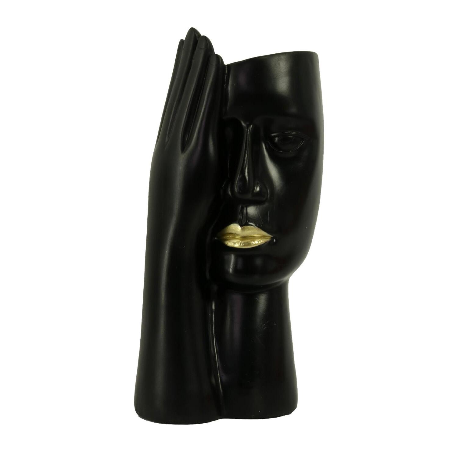 Portavaso in resina viso nero cm15x12h29