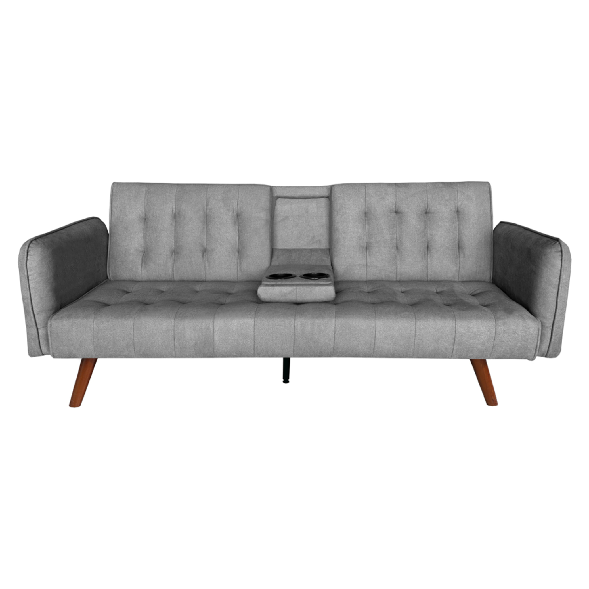 PERTH - Canapé 3 places convertible avec tablette centrale rabattable gris