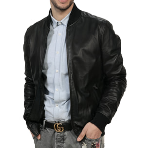 Giubbino in vera pelle di vitello Nero-Slim Fit