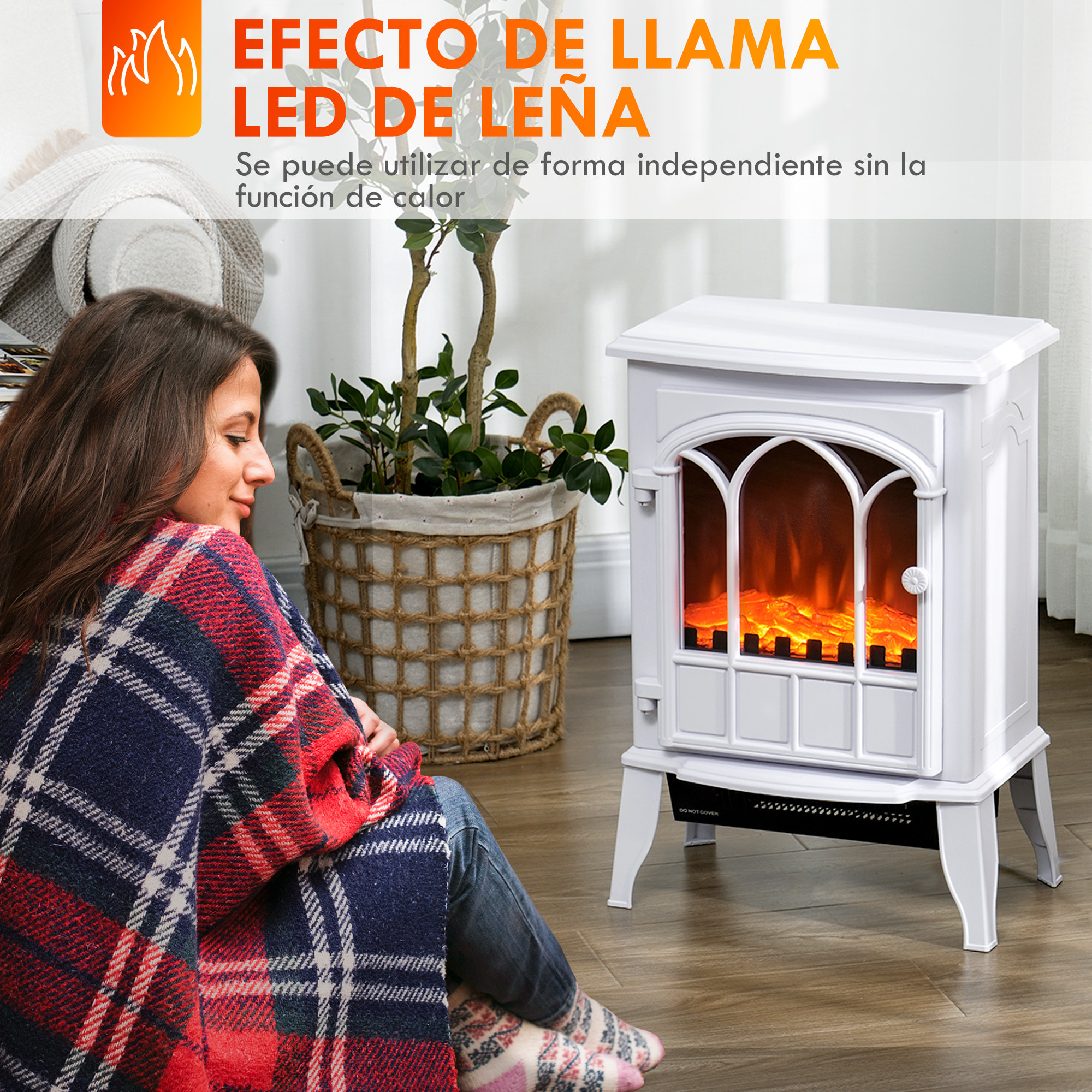 Chimenea Eléctrica 1000W/2000W Chimenea Decorativa con Ventana Efecto de Llama Temperatura Ajustable y Protección Sobrecalentamiento para 15-30 Ã£Å½Â¡ 39x23x56,5 cm Blanco