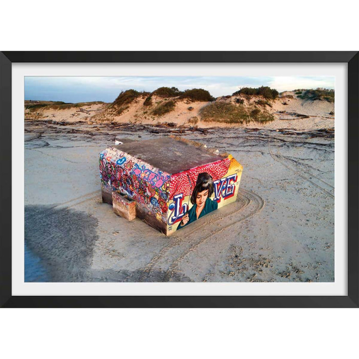 Affiche blockhaus art love Affiche + cadre en bois - Noir