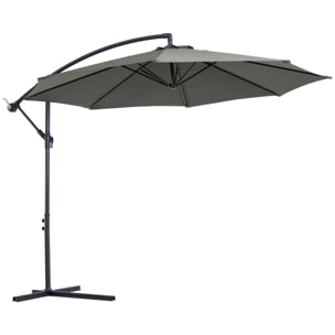 Sombrilla de Jardín Ø300x250 cm Parasol Excéntrico Inclinable con Manivela Base Cruzada y Soporte de Acero Protección Solar para Terraza Exterior Gris