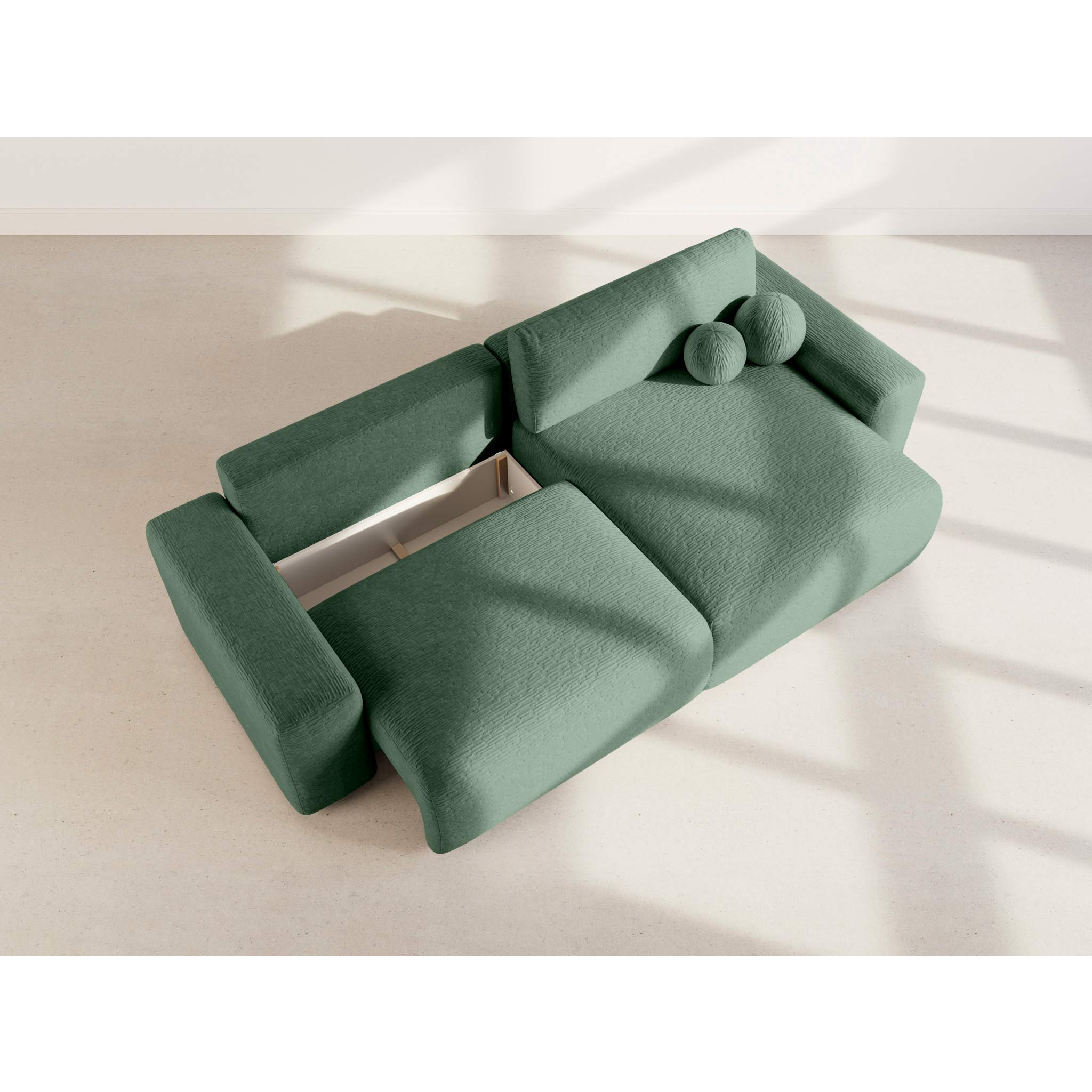 Constance - Canapé d'angle réversible 4 places convertible avec coffre en velours gaufré - Vert