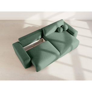 Constance - Canapé d'angle réversible 4 places convertible avec coffre en velours gaufré - Vert