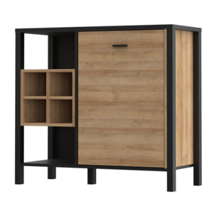 Buffet de rangement 1 porte 4 niches en bois effet chêne - MIAMI
