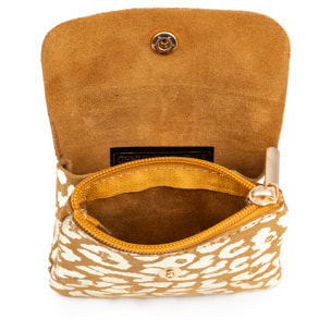 Alpignano monedero mujer. Piel auténtica Gamuza, diseño animal print leopardo, lacada brillante.