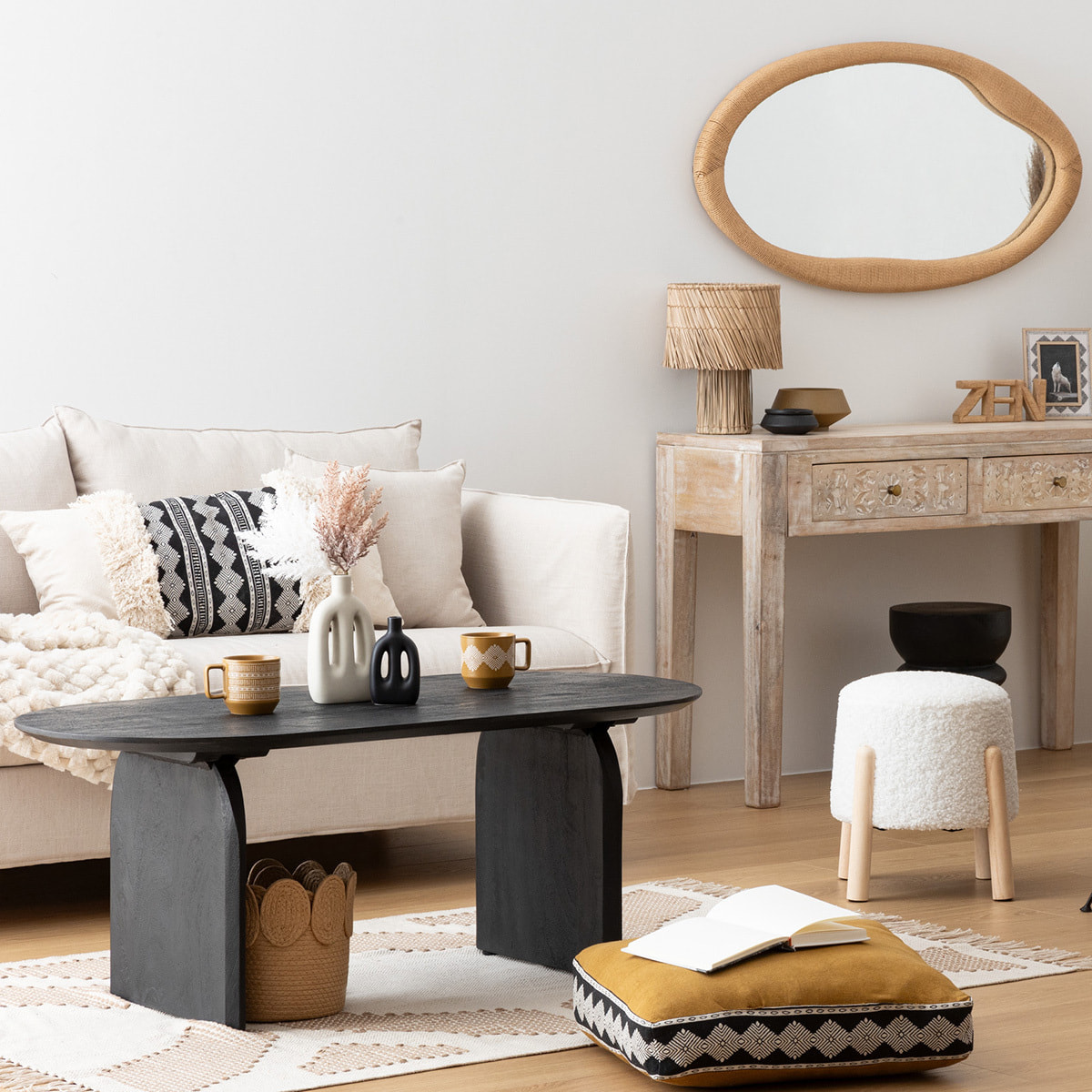 Tabouret d appoint Inuit dreams bouclette blanche