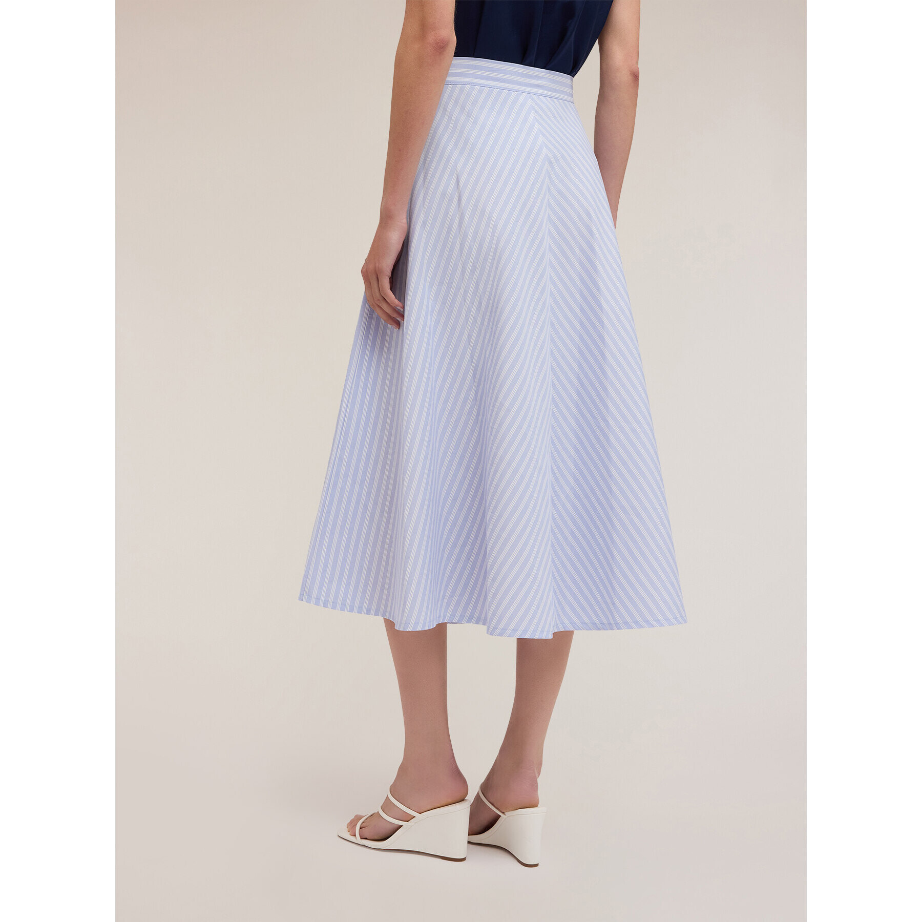 Motivi - Gonna midi in cotone a righe - Azzurro