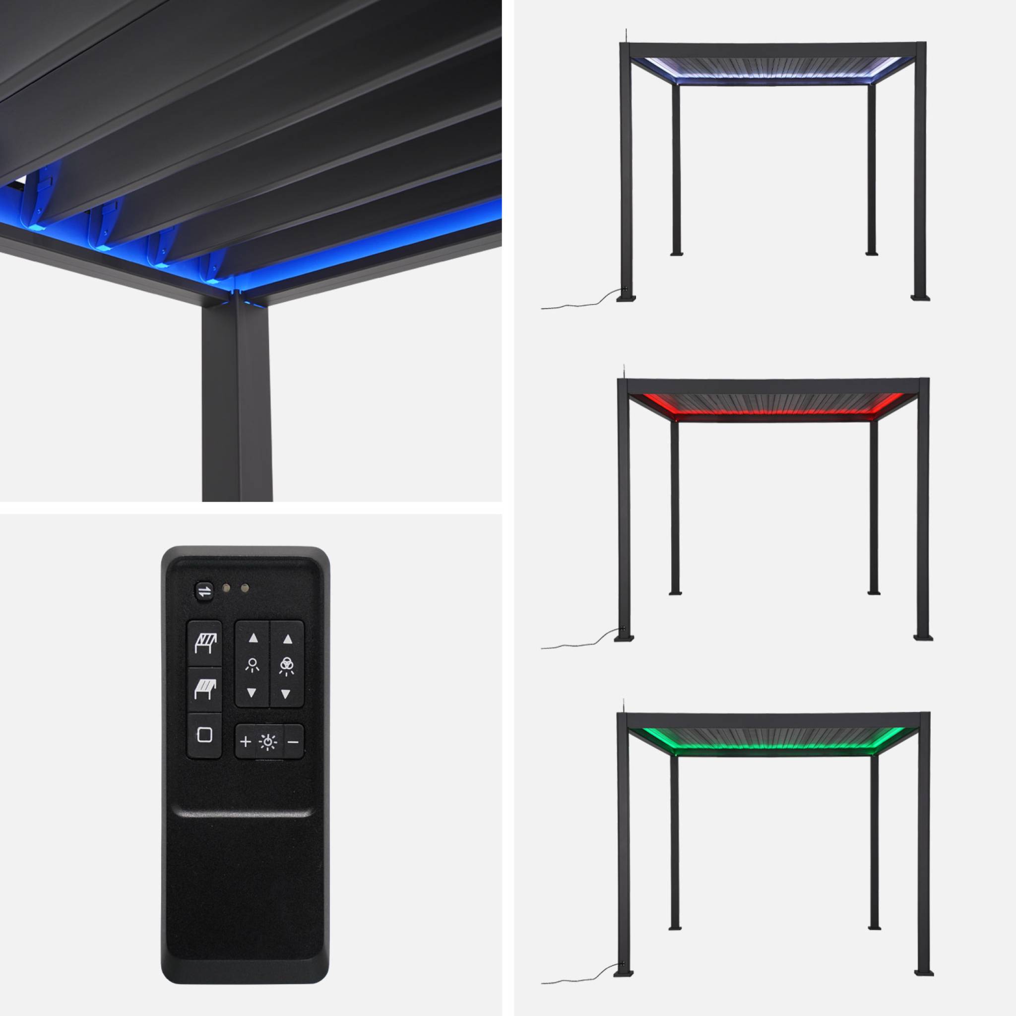 Pergola Bioclimatique électrique 3x3m anthracite. aluminium. à lames orientables avec éclairage LED