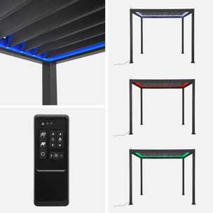 Pergola Bioclimatique électrique 3x3m anthracite. aluminium. à lames orientables avec éclairage LED