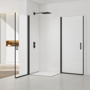 Fusion Portes de douche acces en angle pivotantes 100x100cm anticalcaire avec profilés noir mat (SATFUD100100C-SET)