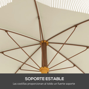 Sombrilla de Playa con Flecos Ø190x210 cm Parasol para Terraza con 8 Varillas Apertura Manual Anti-UV Impermeable y Bolsa de Transporte para Jardín Piscina Crema
