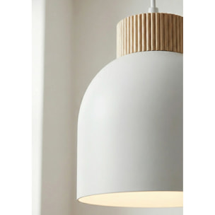 Lampada a sospensione KRU a tre luci in metallo bianco e legno