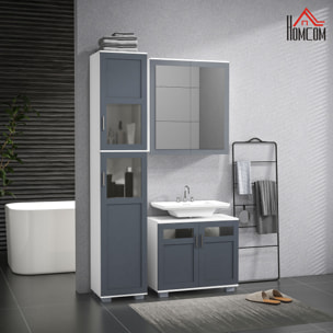 Conjunto de Baño Incluye 1 Columna de Baño 1 Armario de Baño con Espejo y 1 Mueble para Debajo del Lavabo con Puertas de Vidrio y Estantes Ajustables Blanco