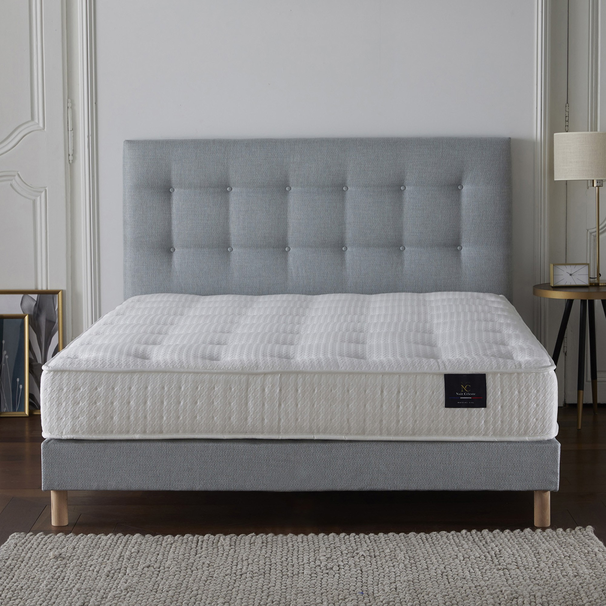 Ensemble Comète - Matelas ressorts ensachés - Sommier Bleu Ciel