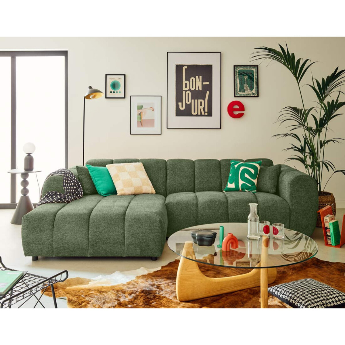 Curtis - canapé d'angle gauche 4 places en tissu texturé - Vert