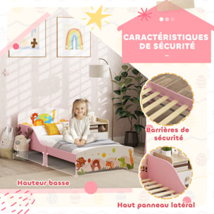 Lit enfant - lit d'enfant design animaux - sommier à lattes inclus - MDF contre-plaqué rose