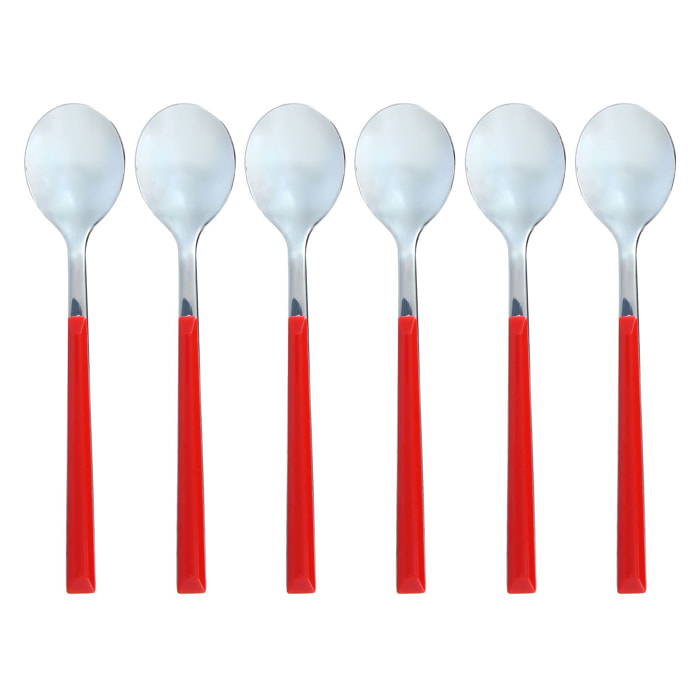 Lot de 6 cuillères à café rouges en acier inoxydable  COLORAMA