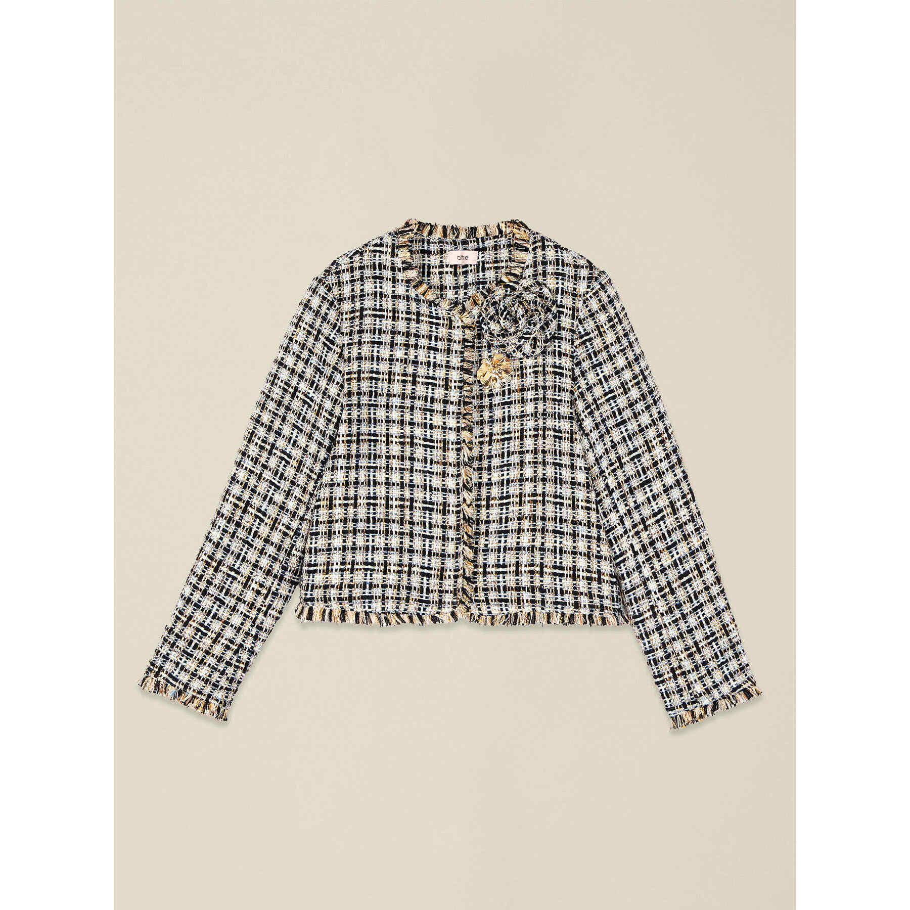 Oltre - Giacca corta in tweed con spilla - Oro