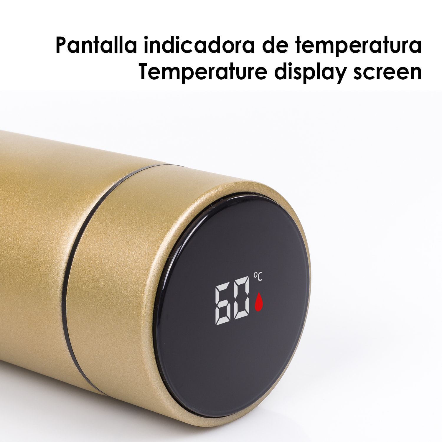 DAM Termo deportivo de 500ml con indicador de temperatura inteligente. Botella de agua aislada al vacío, hasta 12 horas de mantenimiento del calor. 6,5x6,5x22,6 Cm. Color: Plata