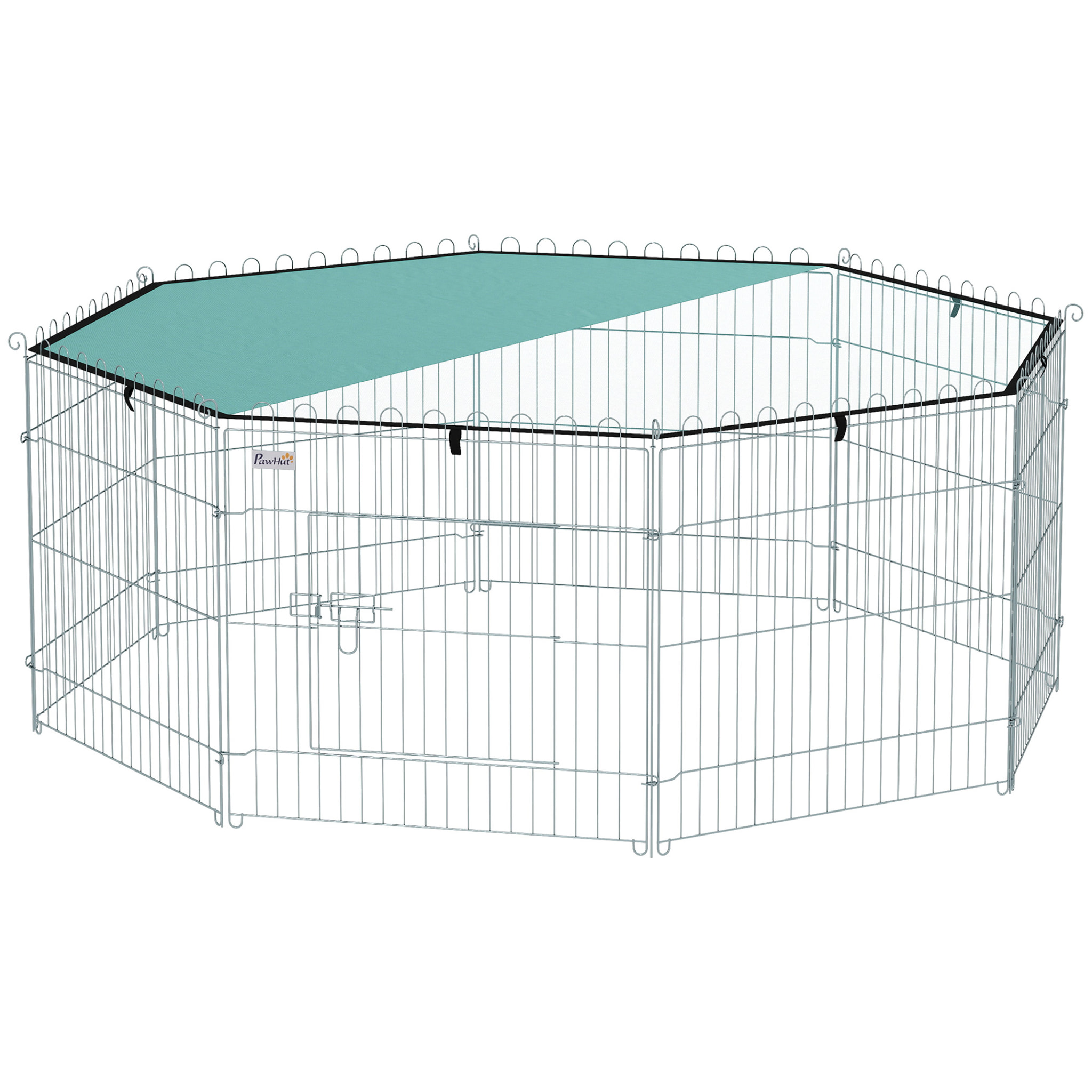 Parc pour chien 8 panneaux - avec toit, modulable et pliable - 60H cm - avec porte - intérieur et extérieur - argent vert