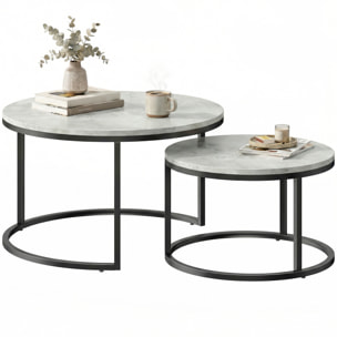 Tables gigognes rondes lot de 2 métal effet marbre gris