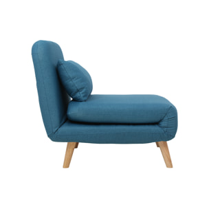 Fauteuil scandinave convertible en tissu bleu canard AMIKO