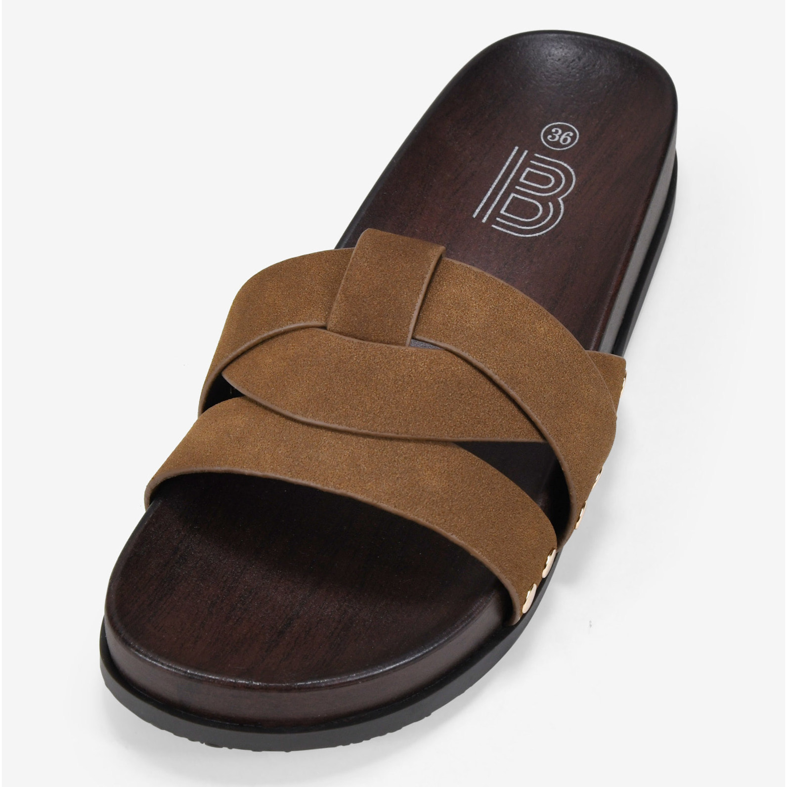 Sandalias planas marrones con suela efecto madera