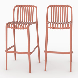 Lot de 2 chaises de bar de jardin 76 cm en plastique terracotta - Duli