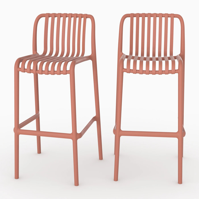 Lot de 2 chaises de bar de jardin 76 cm en plastique terracotta - Duli