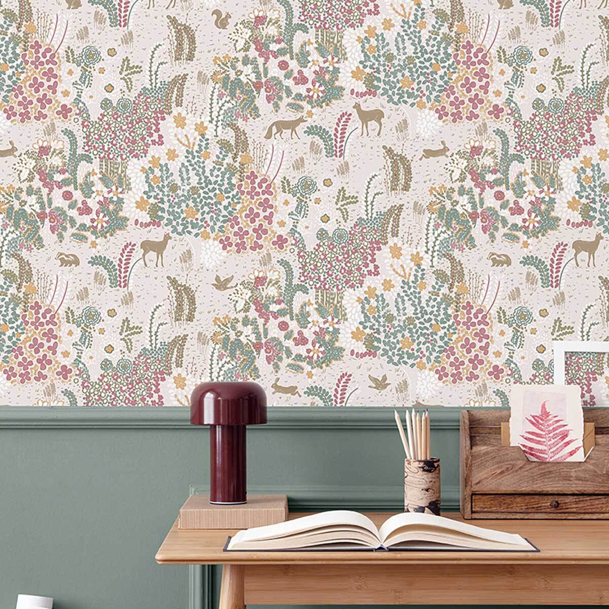 Papier peint prairie florale animaux champêtres