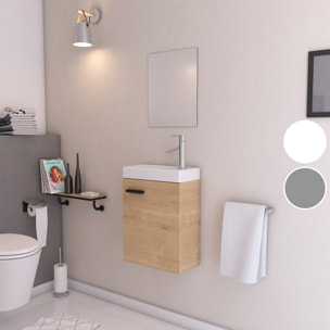 Ensemble Meuble Lave Mains décor Bois 41x50x22cm + Miroir - SMALLY WOOD