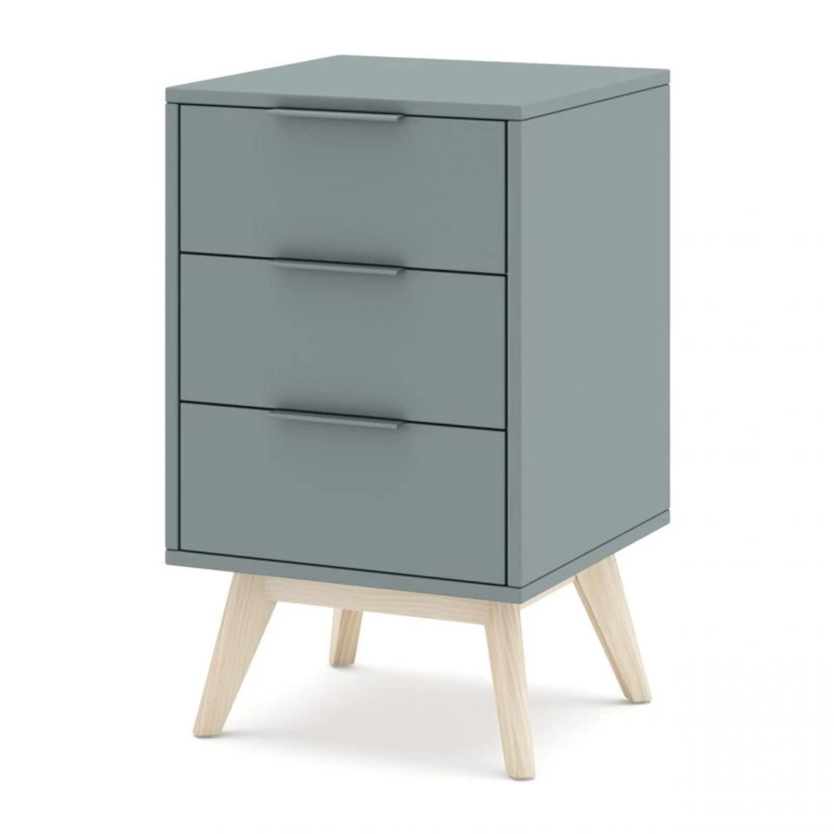 Mesita de noche de 3 cajones y patas en verde salvia y oak soft 40x65,5 cm Numa Verde Salvia - Oak Soft