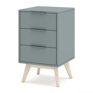 Mesita de noche de 3 cajones y patas en verde salvia y oak soft 40x65,5 cm Numa Verde Salvia - Oak Soft