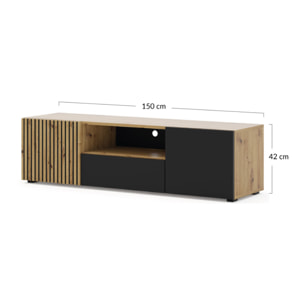 Ozzy - meuble tv - bois et noir - 150 cm - Bois / Noir